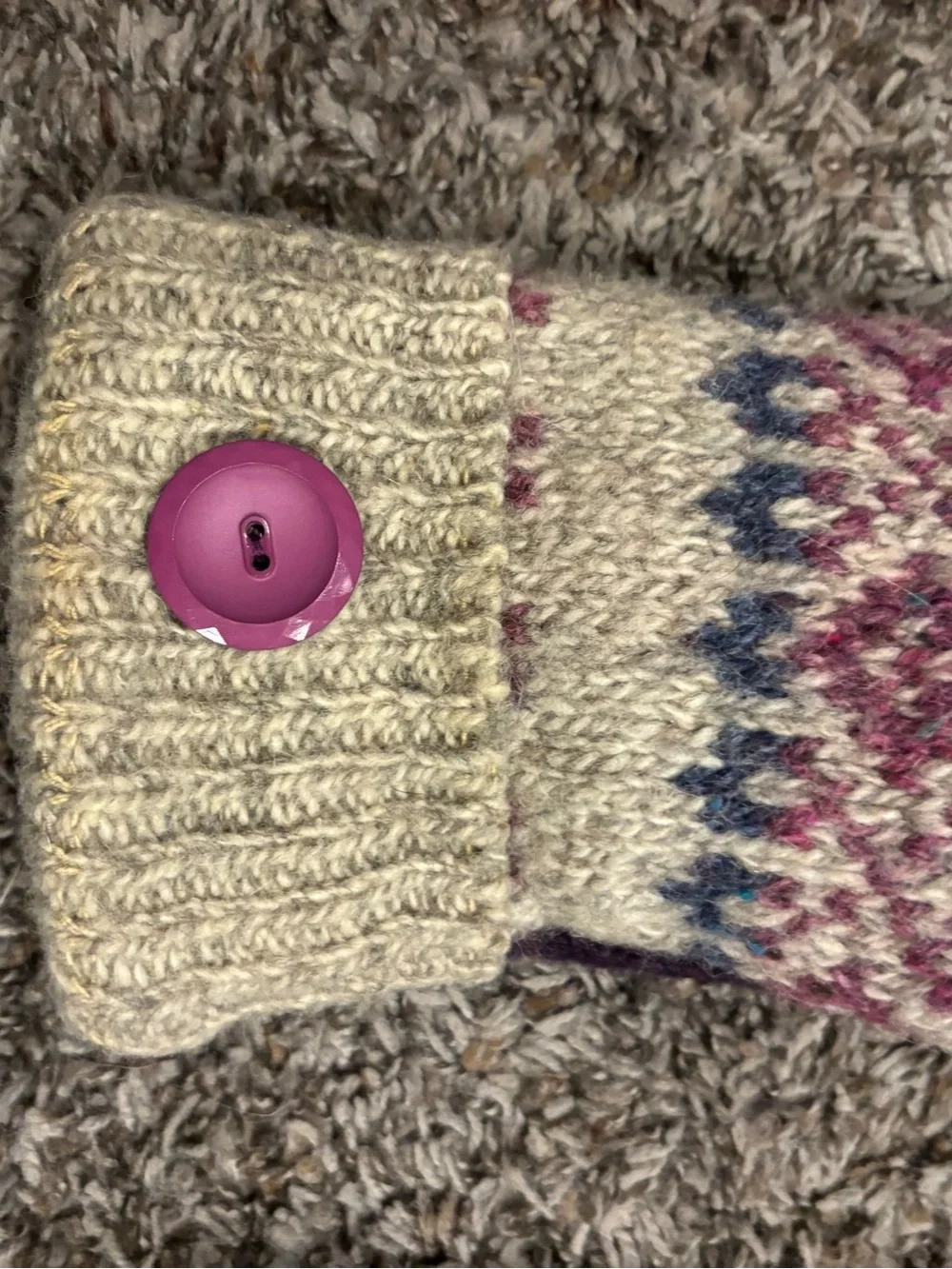 Cozy Fair Isle Knit Mittens - Cream, Pink & Blue